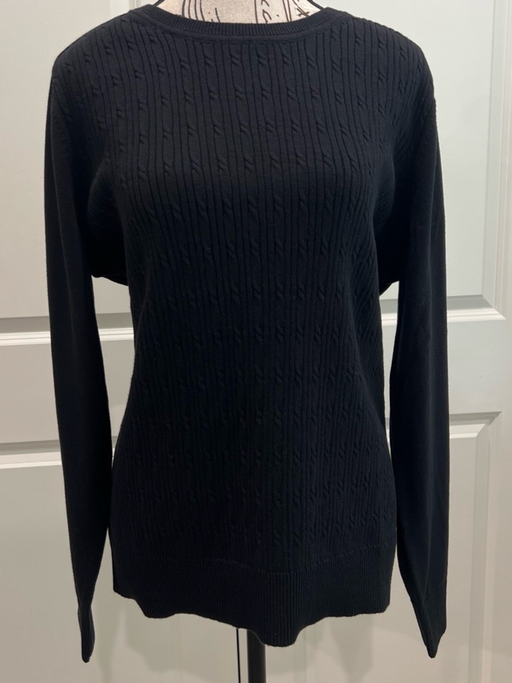 NWT Kim Rogers Black Cable-Knit Sweater, Large (petite)